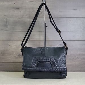Lucky Brand Whipstitch Black Leather Crossbody Shoulder Bag